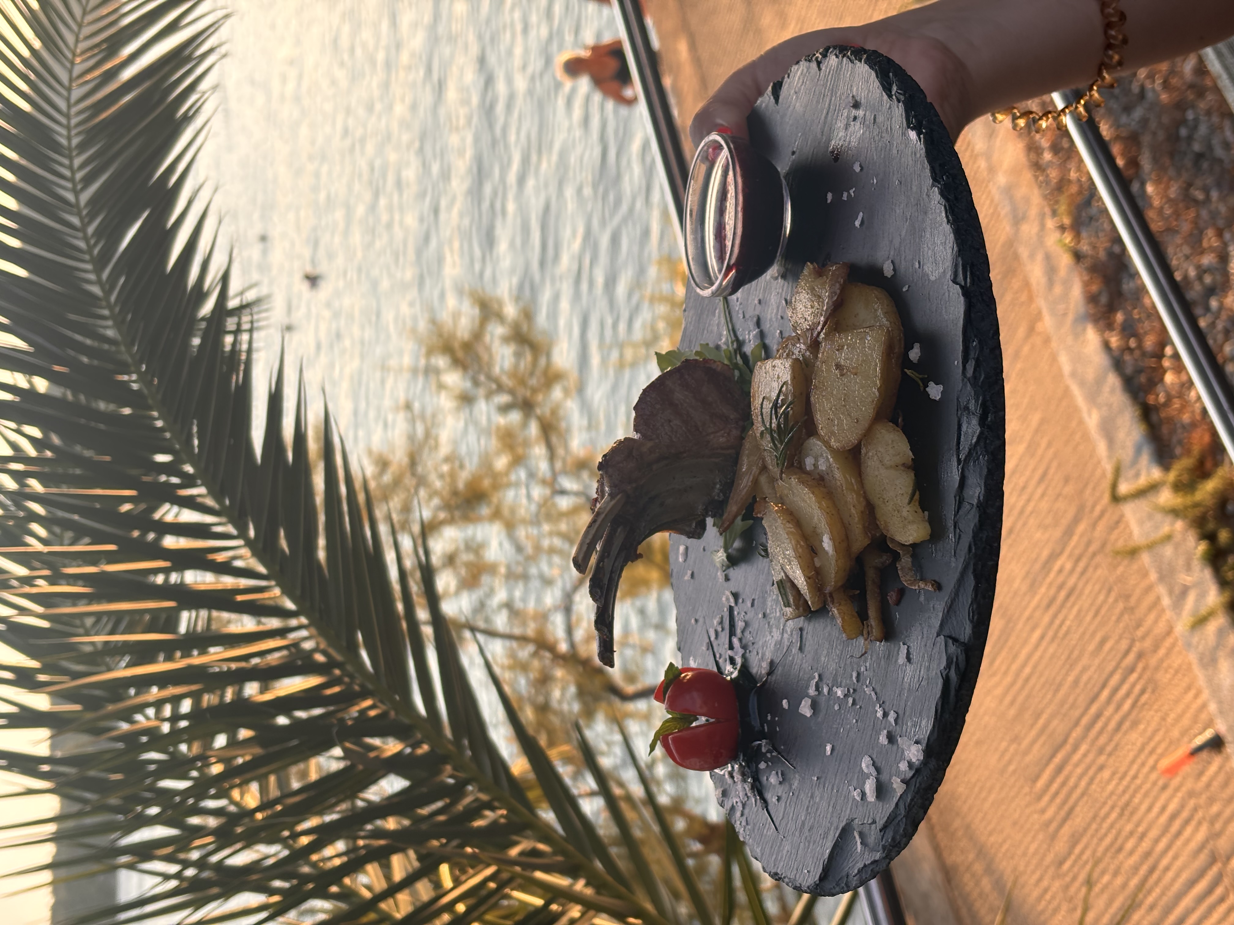 Chef presenting a dish with Adriatic sea backdrop